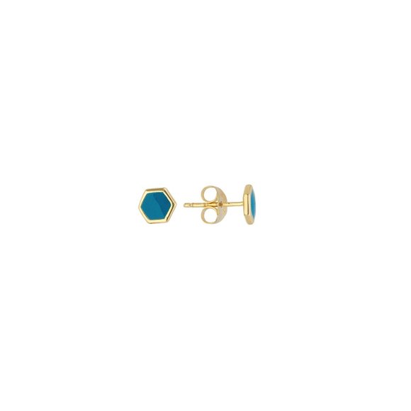 14K Solid Gold Turquoise Mini Hexagon Earrings